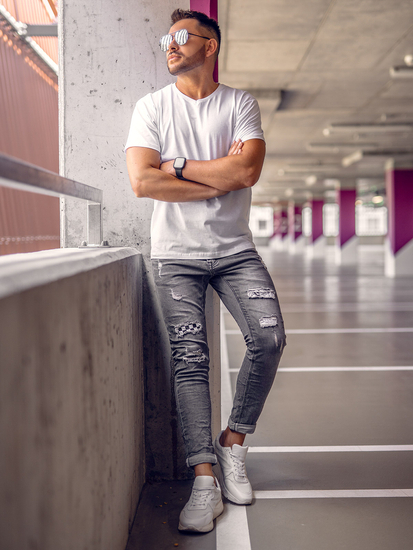 Tricou bărbătesc alb, simplu, cu decolteu în V Bolf 192131A