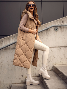 Vestă lungă matlasată de cămilă pentru femei Bolf 5M3165A