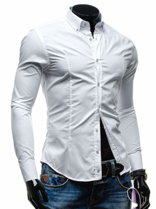 Cămașă elegantă pentru bărbat cu mâneca lungă albă Bolf 1703-1