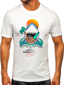 Tricou bărbătesc din bumbac alb cu imprimeu Bolf MPO3460