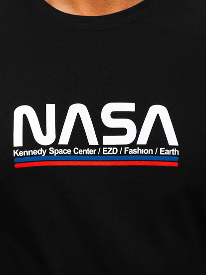 Tricou negru bărbătesc din bumbac cu imprimeu Bolf 14749