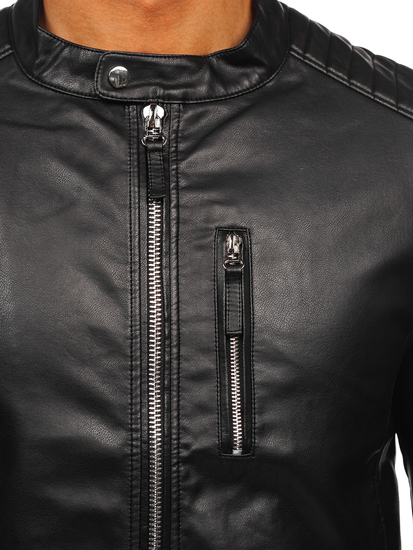 Geacă de piele neagră Bolf 11Z8057