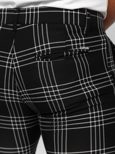 Pantaloni negri în carouri pentru bărbați Bolf 184160