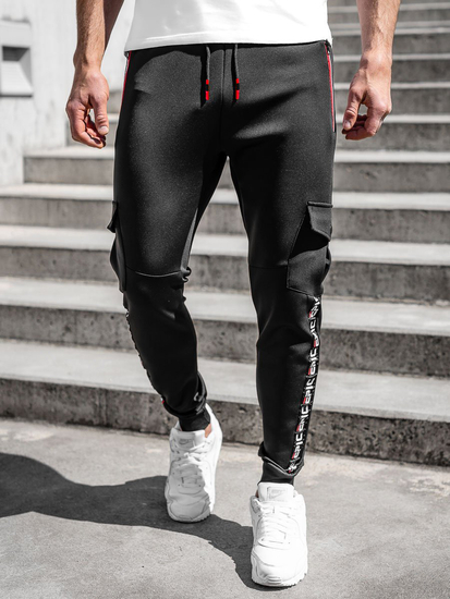 Pantaloni de trening cargo negri Bolf K10279A