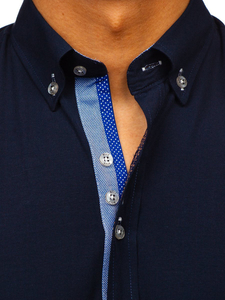 Cămașă elegantă cu mâneca lungă bleumarin Bolf 8840-1