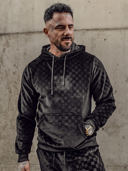 Trening catifea negru cu glugă Bolf 3A82-A