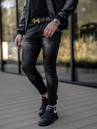 Blugi regular fit negri cu curea Bolf TF098