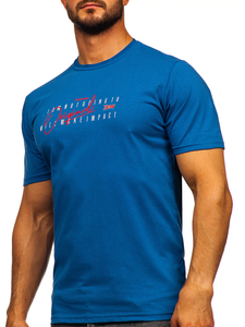 Tricou pentru bărbați din bumbac albastru cu imprimeu Bolf 5032