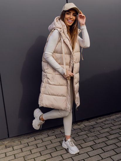 Vestă lungă bej oversize mătlăsată dame Bolf 81276