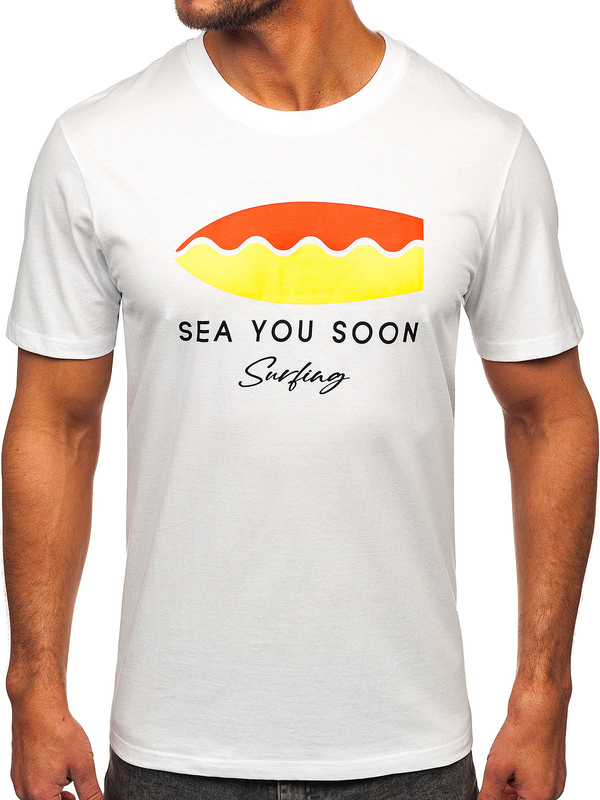 Tricou bărbătesc din bumbac alb cu imprimeu Bolf MPO3457