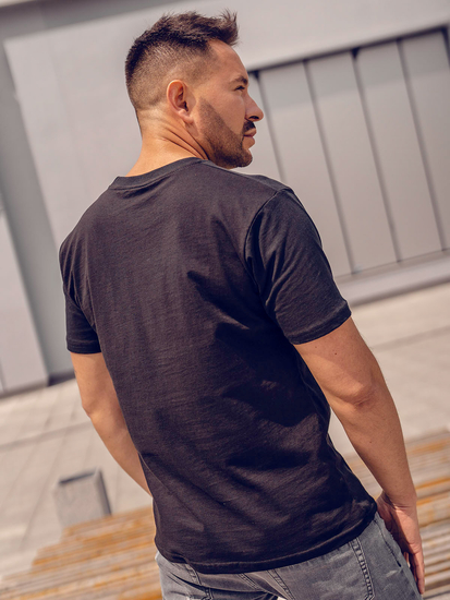 Tricou negru bărbătesc din bumbac cu imprimeu Bolf KS1997A