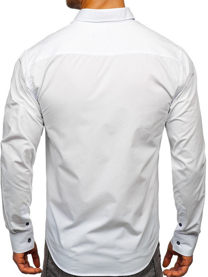 Cămașă elegantă cu mâneca lungă albă Bolf 8838-1