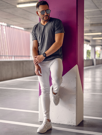 Tricou bărbătesc simplu cu decolteu în V, antracit Bolf 192131A