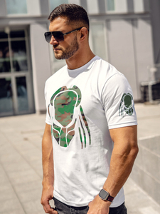 Tricou alb bărbătesc din bumbac cu imprimeu Bolf 192379A2