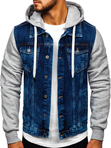 Geacă de blugi cu glugă bărbați bleumarin Bolf 211902