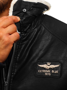 Geacă de piele pilot neagră EX837