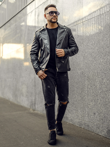 Geacă de piele neagră Bolf 11Z8014