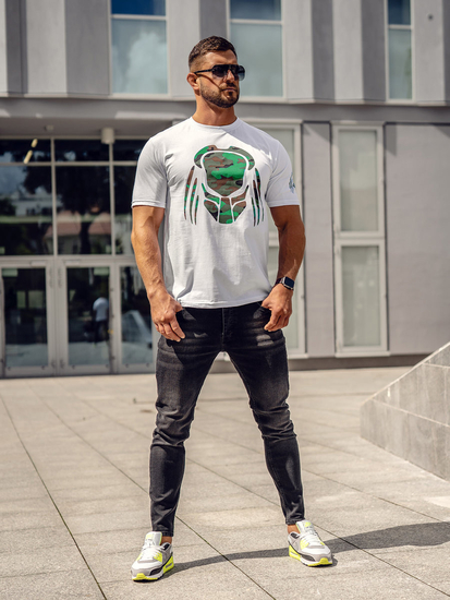 Tricou alb bărbătesc din bumbac cu imprimeu Bolf 192379A2