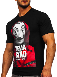 Tricou negru cu imprimeu Bolf 192410