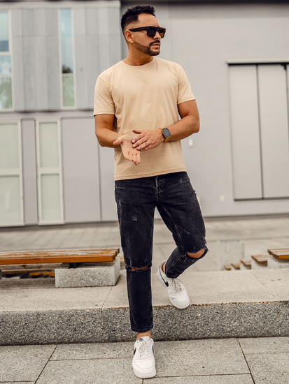 Tricou bărbătesc simplu, bej, din bumbac, Bolf 192397A