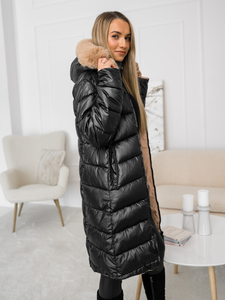 Geacă de iarnă lungă pe două părți cu glugă neagră dame Bolf B8202B