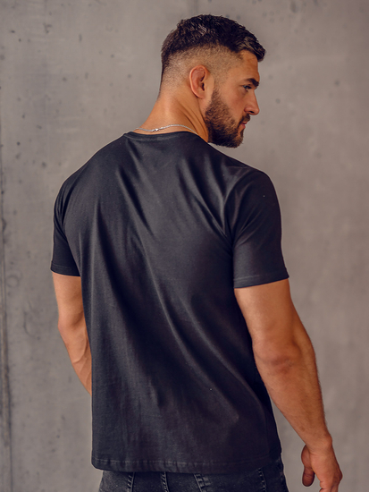 Tricou negru bărbătesc simplu cu decolteu în V Bolf 192131A