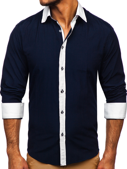 Cămașă elegantă bleumarin cu mâneca lungă Bolf 6882