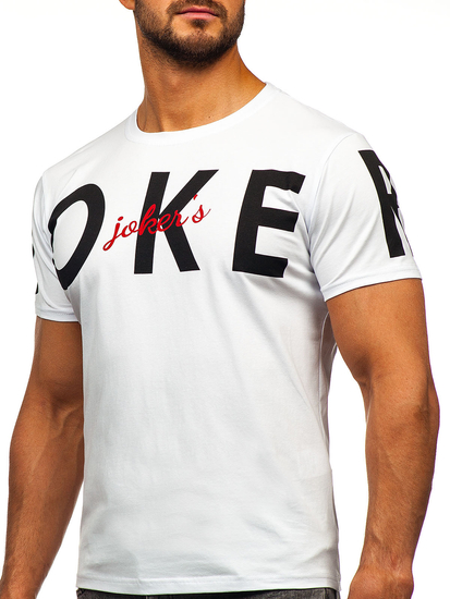 Tricou alb pentru bărbați cu imprimeu Bolf M195