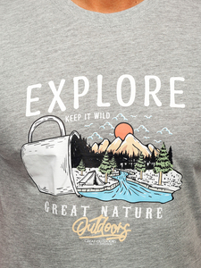 Tricou bărbătesc din bumbac gri cu imprimeu Bolf MPO3485