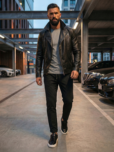 Geacă de piele neagră Bolf 11Z8056