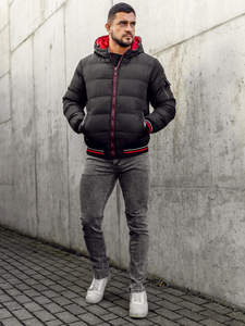 Geacă de iarnă cu două fețe roșu-negru matlasată Bolf 7410