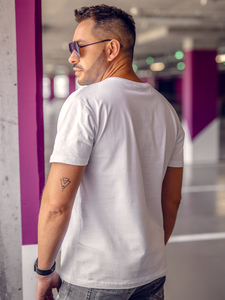 Tricou bărbătesc alb, simplu, cu decolteu în V Bolf 192131A