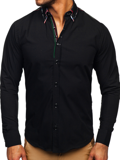 Cămașă elegantă cu mâneca lungă pentru bărbat neagră Bolf 2705