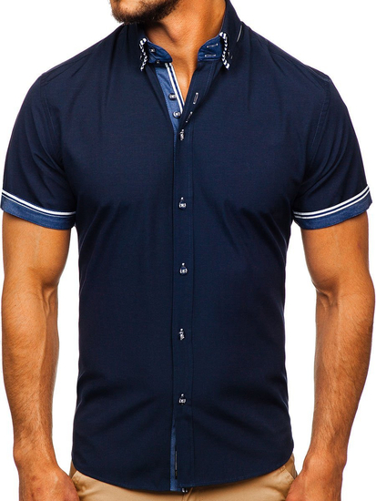 Cămașă cu mâneca scurtă bleumarin Bolf 2911-1