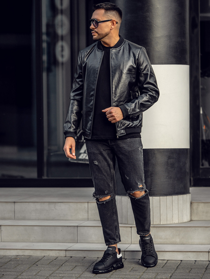 Geacă de piele neagră Bolf 6803B