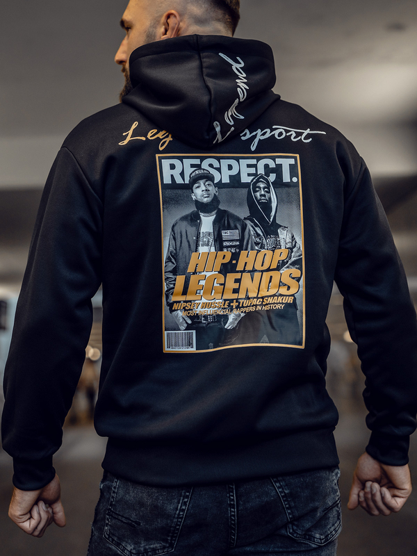 Hanorac negru tip cangur pentru bărbați cu imprimeu Bolf M280