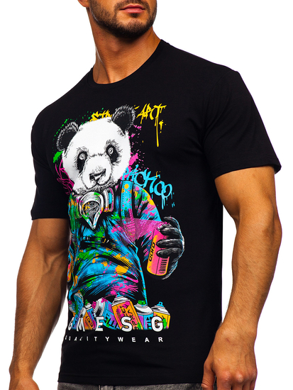 Tricou negru cu imprimeu Bolf 2186