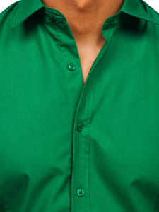 Cămașă elegantă bărbătească verde închis cu mâneci lungi Bolf 1703
