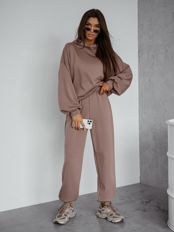 Set hanorac cu glugă două piese pentru femei Cappuccino Bolf 525