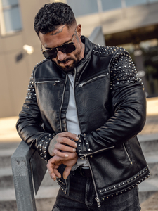 Geacă de piele neagră Bolf 11Z8007