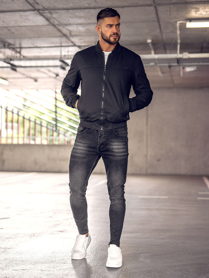 Jachetă bomber tranzițională neagră reversibilă pentru bărbați Bolf 84M3005A