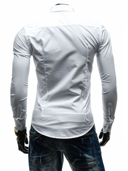 Cămașă elegantă pentru bărbat cu mâneca lungă albă Bolf 1703-1