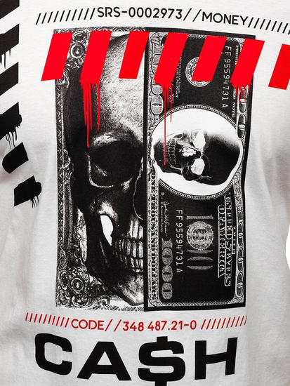 Tricou alb cu imprimeu bărbati Bolf 14315