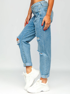 Blugi albaștri dame mom fit cu curea Bolf DM321M