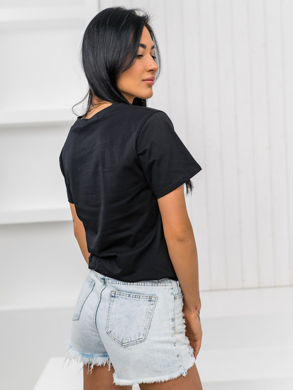 Tricou negru de dama cu aplicatie Bolf 97T2112