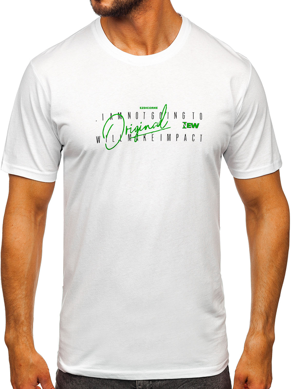 Tricou bărbătesc din bumbac alb cu imprimeu Bolf 5032