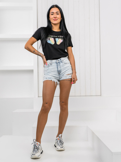 Tricou de dama negru cu aplicatie Bolf 95T2518