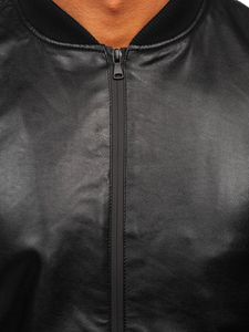 Geacă de piele bomber neagră Bolf 6803A