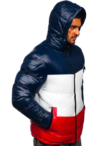 Geacă bleumarin-rosie de iarnă matlasată 6593