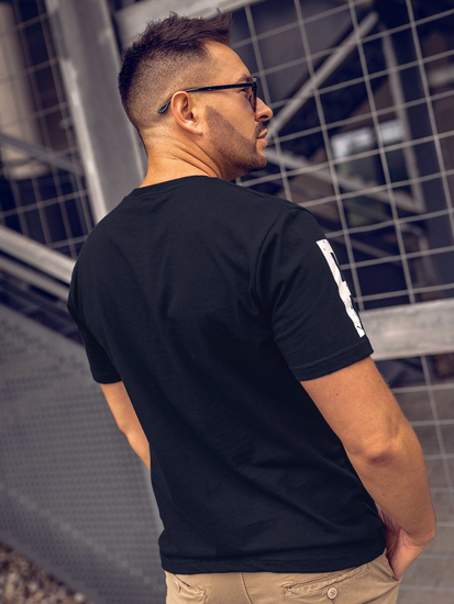 Tricou negru cu imprimeu Bolf 1180A